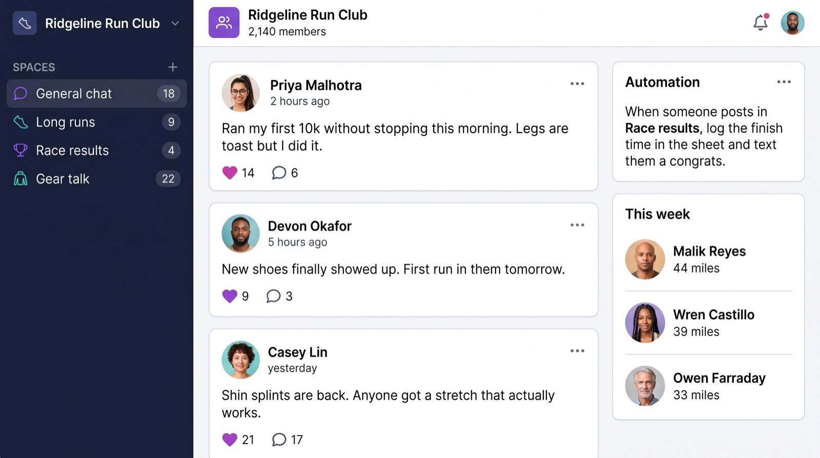 Community feed with automation running